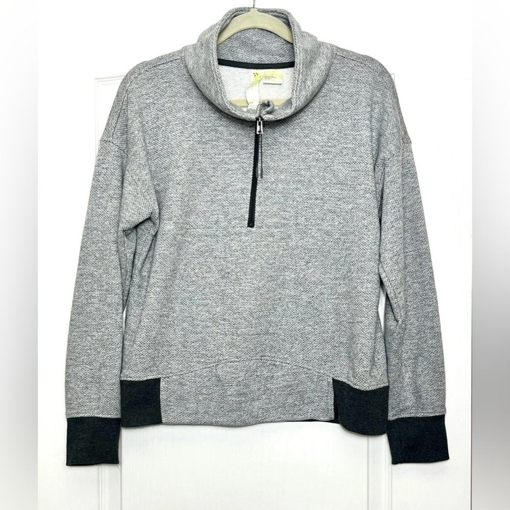 Halcyon Women’s 1/4 Zip Mock Neck Sweater Sz L Heathered Gray Black Colorblock
